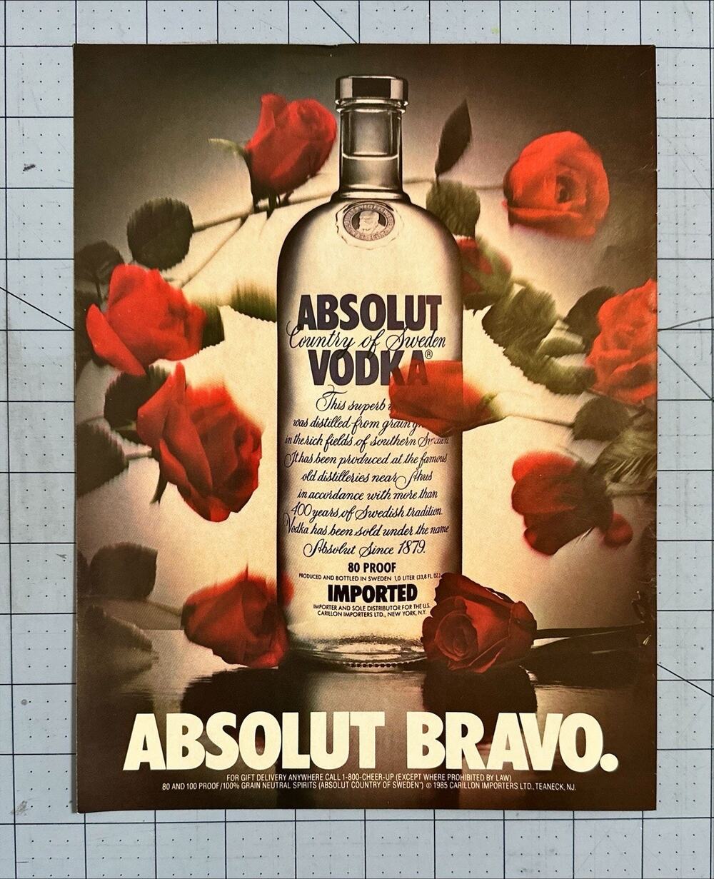 Absolut Vodka Absolut Bravo 1989 Vintage Print Ad
